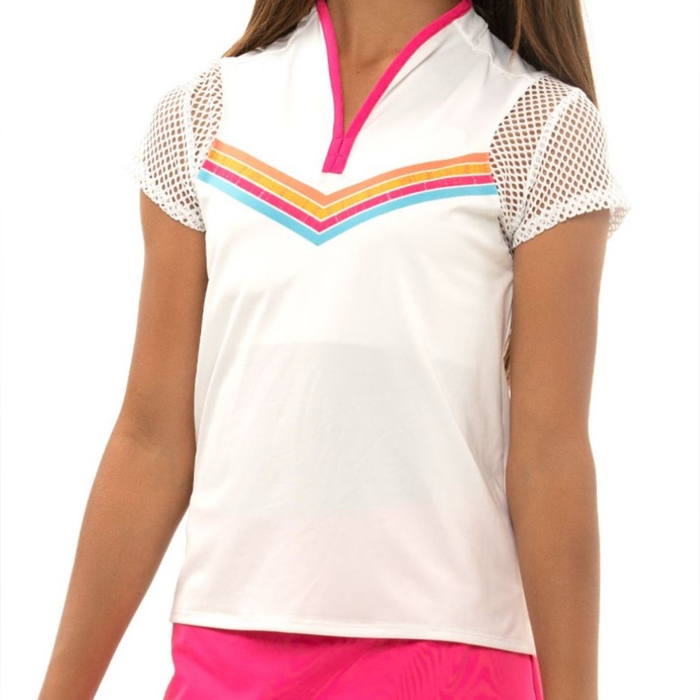 Lucky in Love White and Pink Polo with Mesh Sleeves